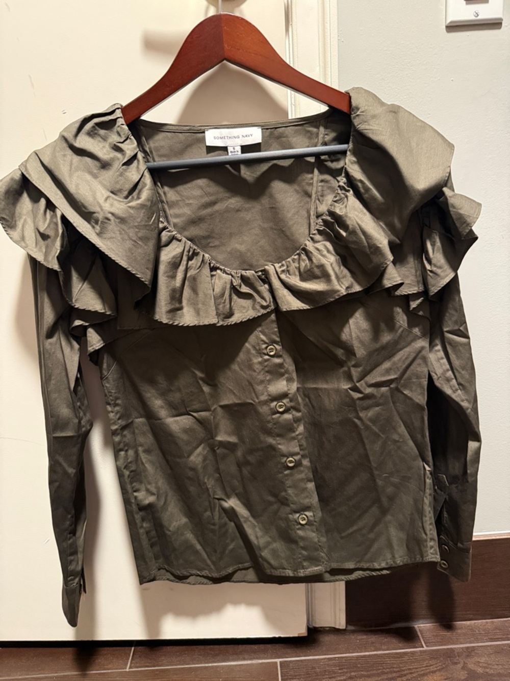 Something Navy Ruffle Button Down